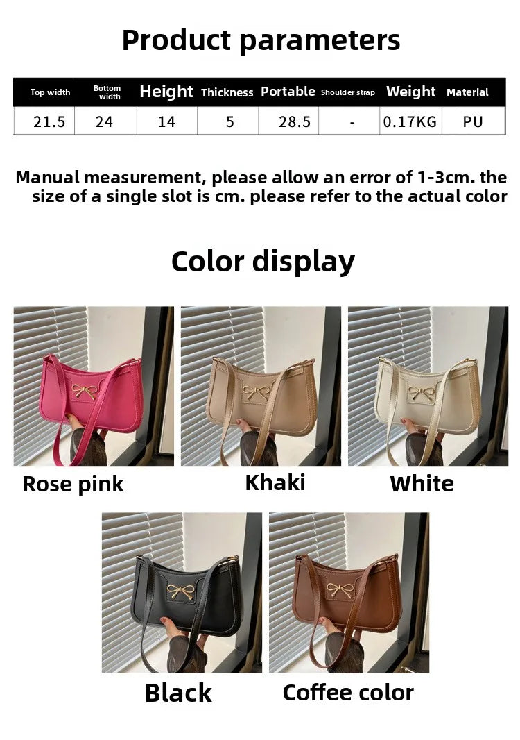Corehide™ Stylish Shoulder Bag with Metal Bow Decoration, Versatile Underarm Bag, Classic Brown and Black Baguette Bag for Women Daily Use