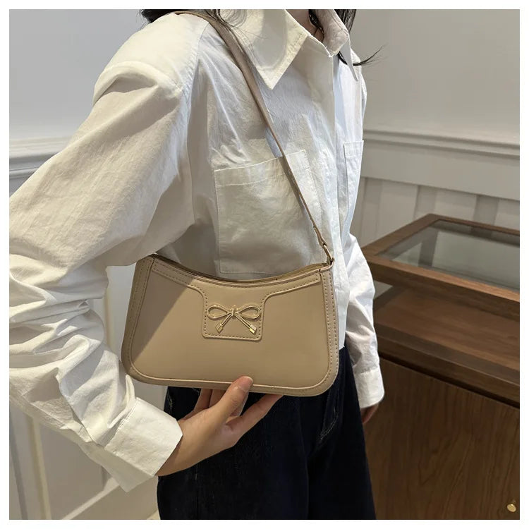 Corehide™ Stylish Shoulder Bag with Metal Bow Decoration, Versatile Underarm Bag, Classic Brown and Black Baguette Bag for Women Daily Use