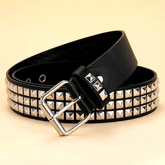 Corehide™ Punk style rivet belt set, equipped with stainless steel square buckle, male and female rivet decorat