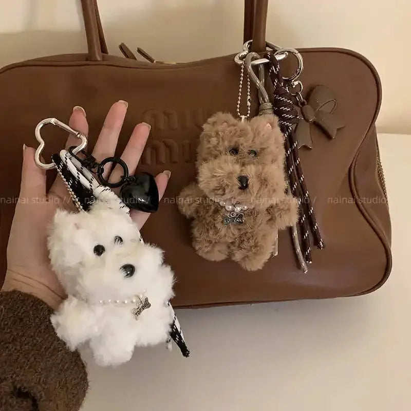 Corehide™ Furry Scruffy Dog Keychain Bag Accessory Miu Style Windmill Key Holder Creative Trendy Gift Plush Doggy Bag Dangle Ornament