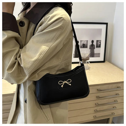 Corehide™ Stylish Shoulder Bag with Metal Bow Decoration, Versatile Underarm Bag, Classic Brown and Black Baguette Bag for Women Daily Use