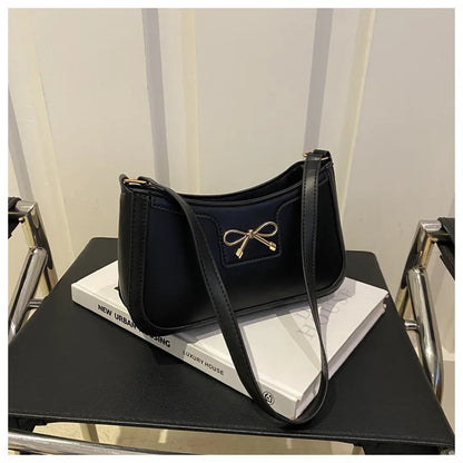 Corehide™ Stylish Shoulder Bag with Metal Bow Decoration, Versatile Underarm Bag, Classic Brown and Black Baguette Bag for Women Daily Use