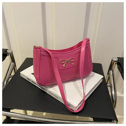 Corehide™ Stylish Shoulder Bag with Metal Bow Decoration, Versatile Underarm Bag, Classic Brown and Black Baguette Bag for Women Daily Use