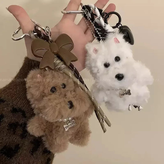 Corehide™ Furry Scruffy Dog Keychain Bag Accessory Miu Style Windmill Key Holder Creative Trendy Gift Plush Doggy Bag Dangle Ornament