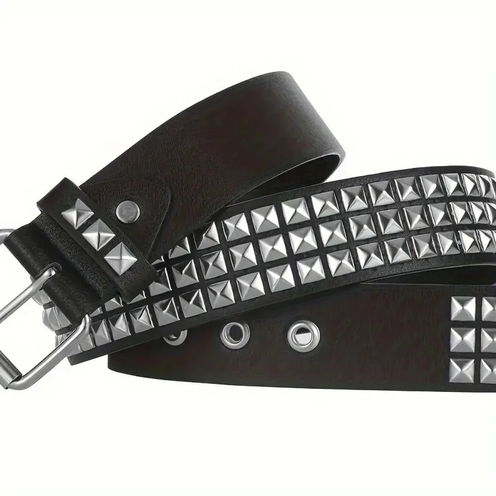 Corehide™ Punk style rivet belt set, equipped with stainless steel square buckle, male and female rivet decorat