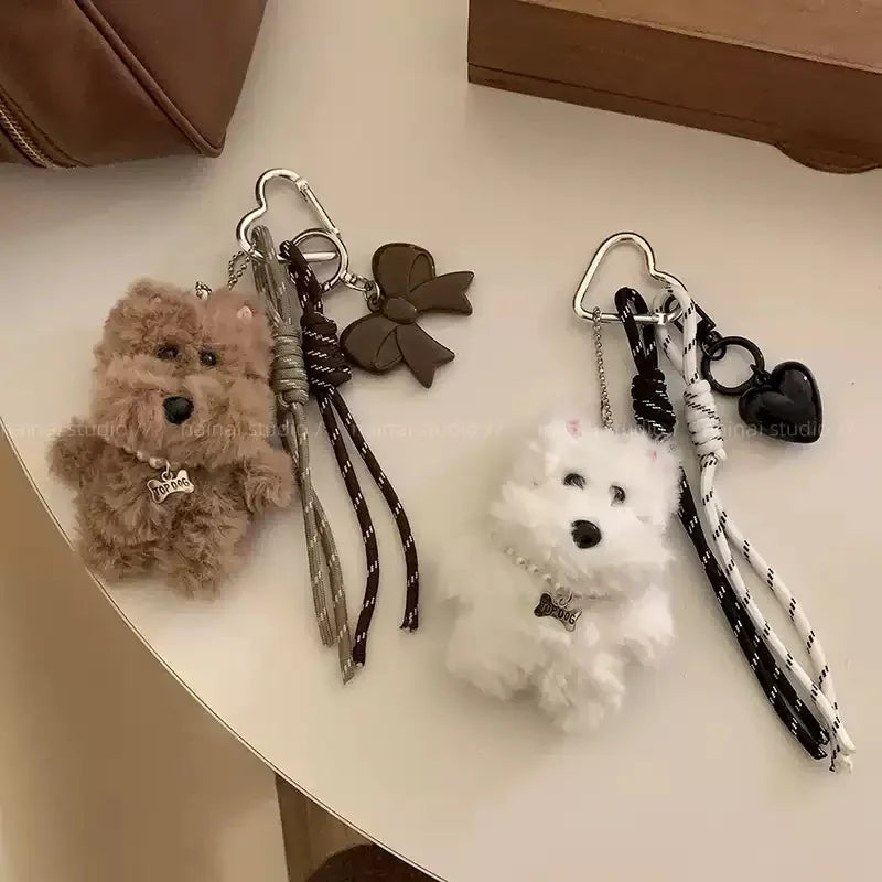 Corehide™ Furry Scruffy Dog Keychain Bag Accessory Miu Style Windmill Key Holder Creative Trendy Gift Plush Doggy Bag Dangle Ornament