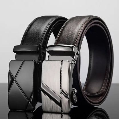 Corehide™ Men Leather Belt Metal Automatic Buckle Brand High Quality Luxury Belts for Men Famous Work Business Black PU Strap
