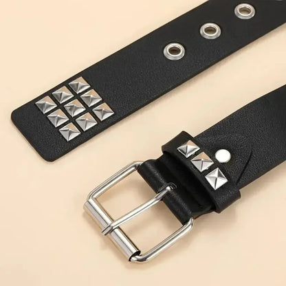 Corehide™ Punk style rivet belt set, equipped with stainless steel square buckle, male and female rivet decorat