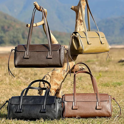 Corehide™ 2025 New Genuine Leather Women's Shoulder Bag Large Capacity Cowhide Luxury Handbag Long Strip Black Baguette Bag Female