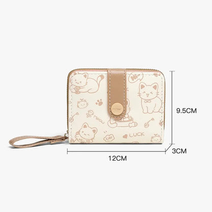Corehide™ Cute Cat Coin Purse Women Fashion Short Wallet PU Leather Large Capacity Wallet Lightweight ID Card Holder Travel Cash Coin Bag