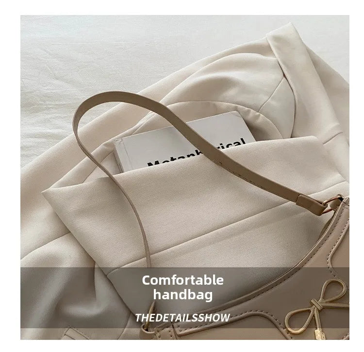 Corehide™ Stylish Shoulder Bag with Metal Bow Decoration, Versatile Underarm Bag, Classic Brown and Black Baguette Bag for Women Daily Use